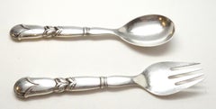 Georg Jensen Denmark Sterling Silver Pattern #57 Ornamental Salad Set