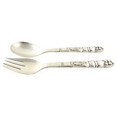 Georg Jensen Denmark Sterling Silver Pattern #57 Ornamental Salad Set