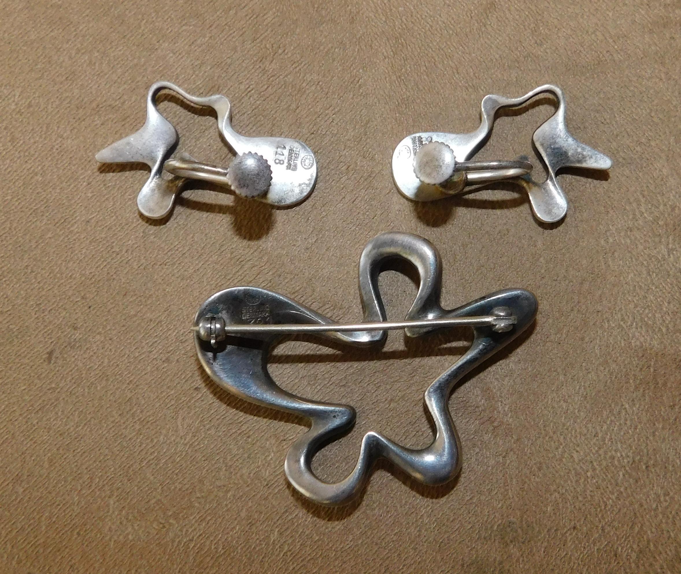 Juego de alfiler y pendientes Georg Jensen Dinamarca de plata de ley de Henning Koppel en venta 2