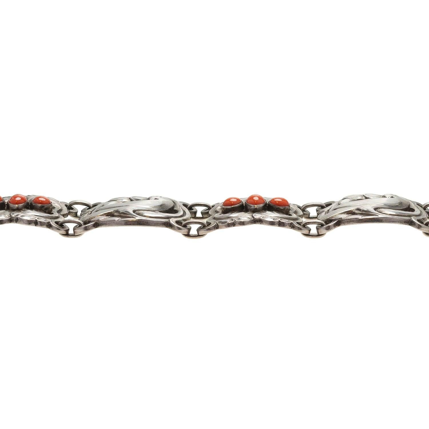 Georg Jensen Denmark Vintage Sterling + Coral Dove Set For Sale 2