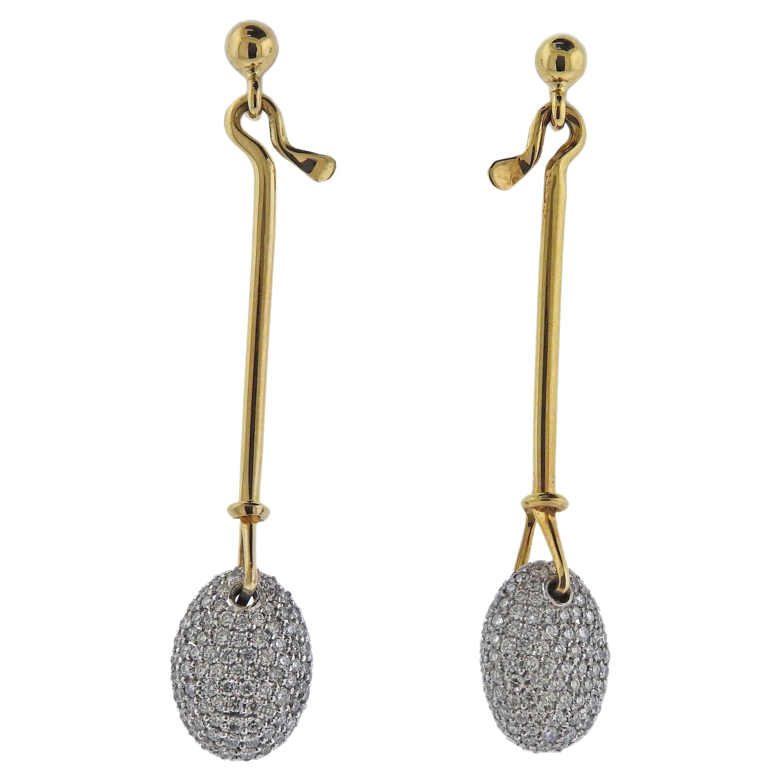 Georg Jensen Dew Drop Gold Diamond Earrings 1128 For Sale
