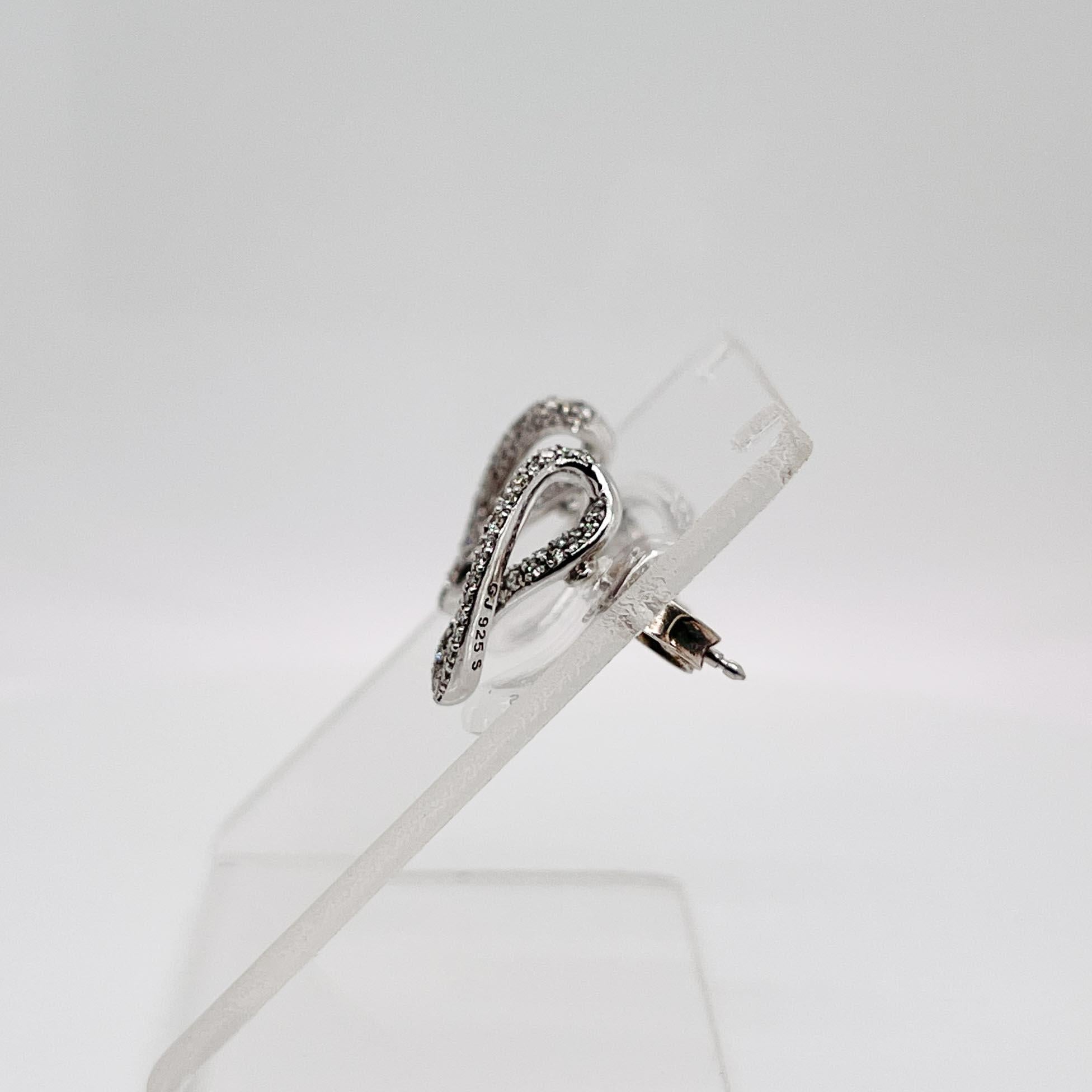 Modern Georg Jensen Diamond & Sterling Silver Infinity Earrings  For Sale