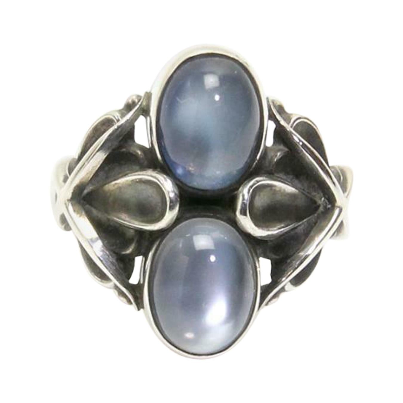 Georg Jensen Double Moonstone Sterling Silver Ring #48 Denmark Estate Find