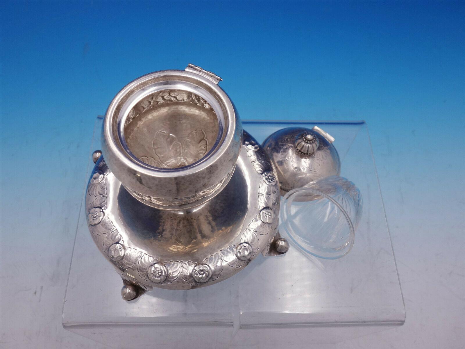 Georg Jensen

Rare Number 142 by Georg Jensen 830 silver egg shaped inkwell with glass insert, dated by Jensen 1920. It measures 5 1/2