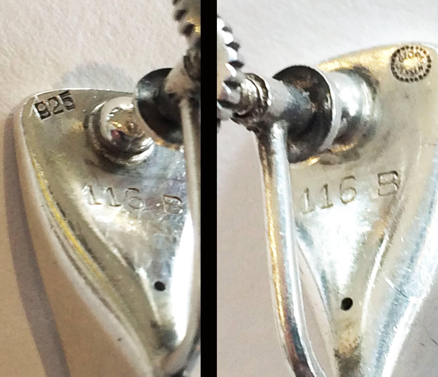 These Authentic Georg Jensen, Modernist, Rare Screw earrings are both in excellent condition with no damage or repairs. The Hallmarks to the rear, are Post 1945, (approx. 1960), bearing the traditional “GEORG”, over  “JENSEN”, all within a dotted