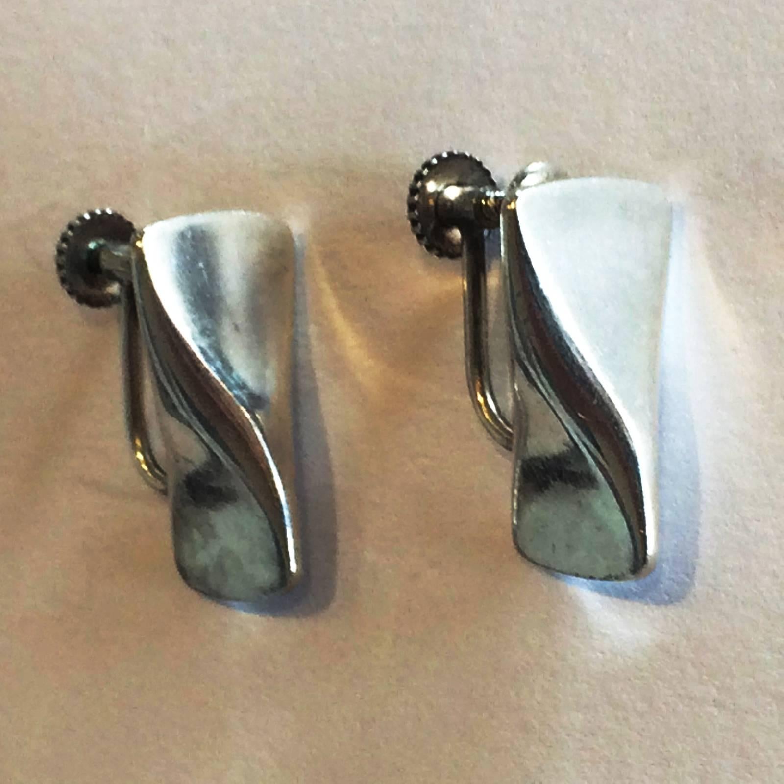 Women's or Men's Georg Jensen Earrings Design no. 116B Screw fitting For Sale