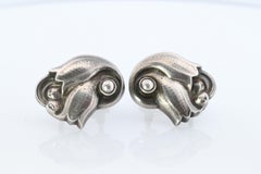 Georg Jensen Orecchini Tulipani 100A Argento Sterling 925 Clip on Unpierced Earrings