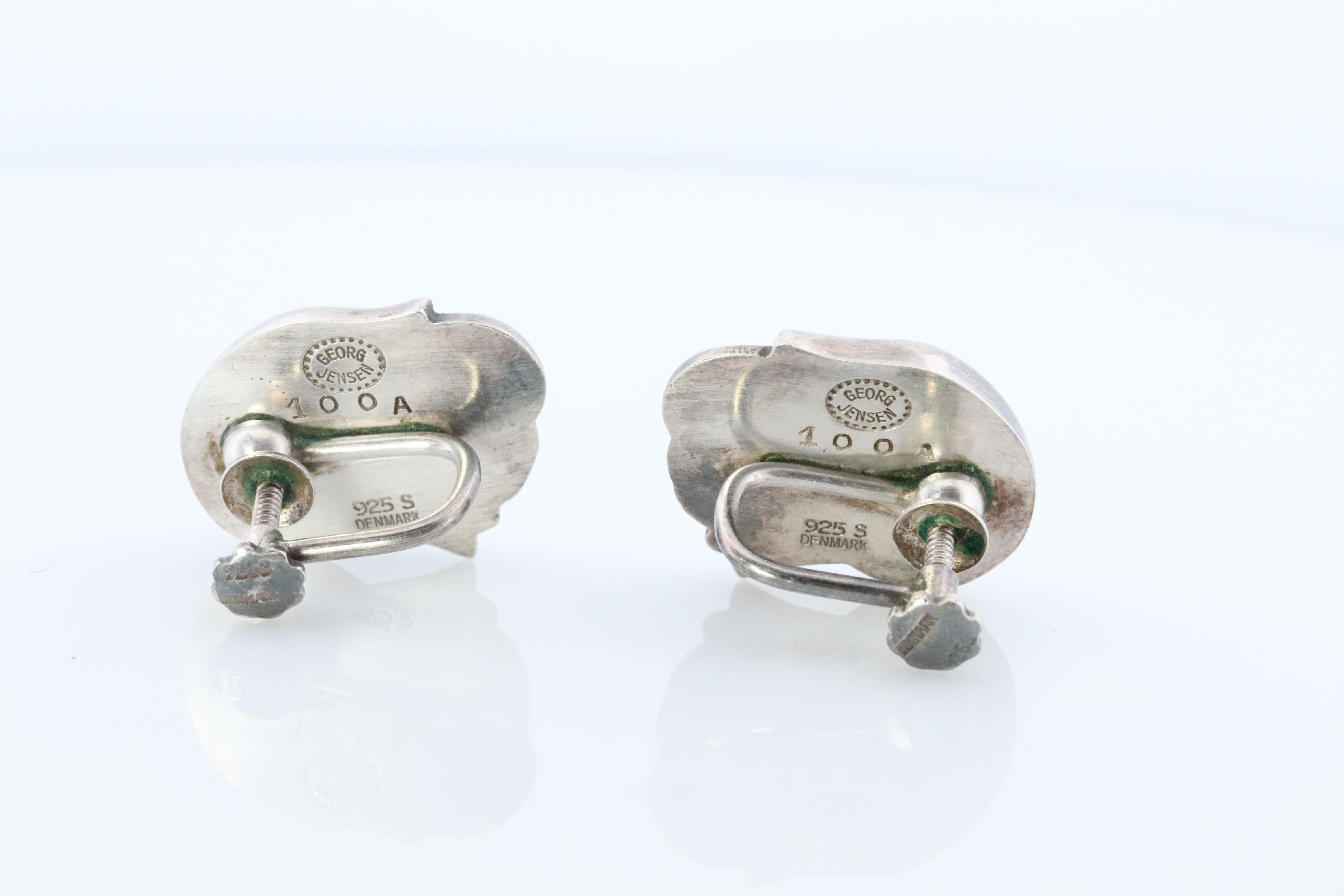 Women's Georg Jensen Earrings Tulips 100A Sterling Silver 925 Clip on Unpierced Earrings For Sale