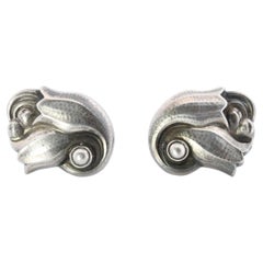 Georg Jensen Ohrringe, Tulpen 100A, Sterlingsilber 925, Clip auf undurchbrochenen Ohrringen