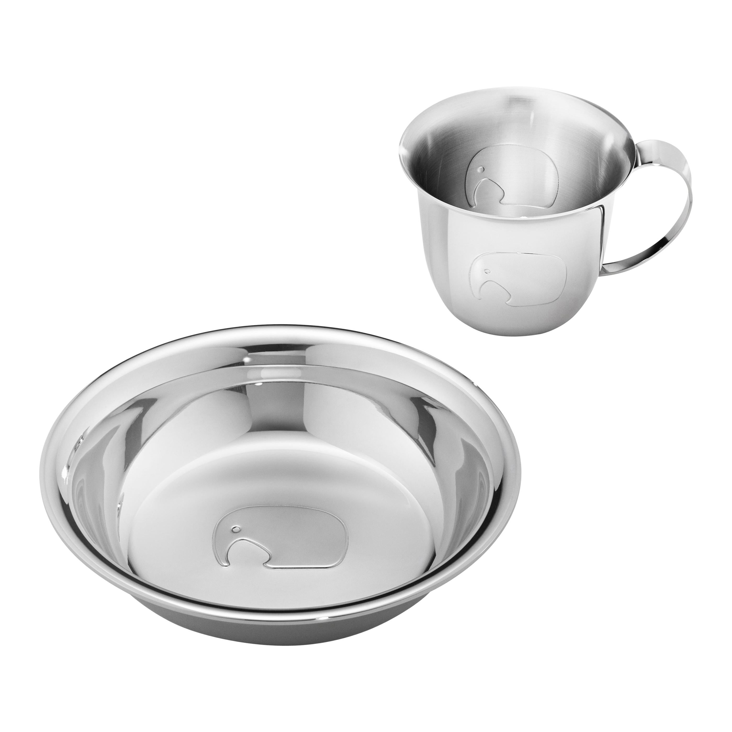 Georg Jensen Elephant Child Cup and Plate Stainless Steel Set by Jørgen Møller For Sale