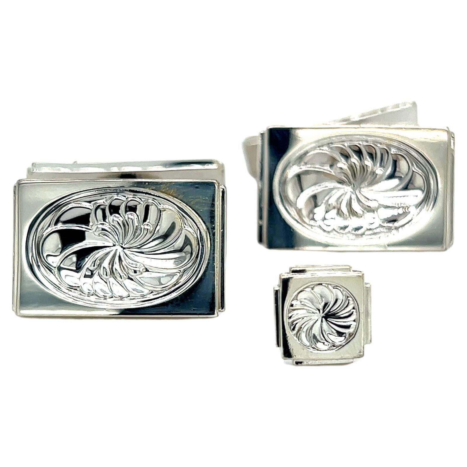 Georg Jensen Estate Mens Cufflinks Set with Tie Pin Without Back of Tie Pin For Sale