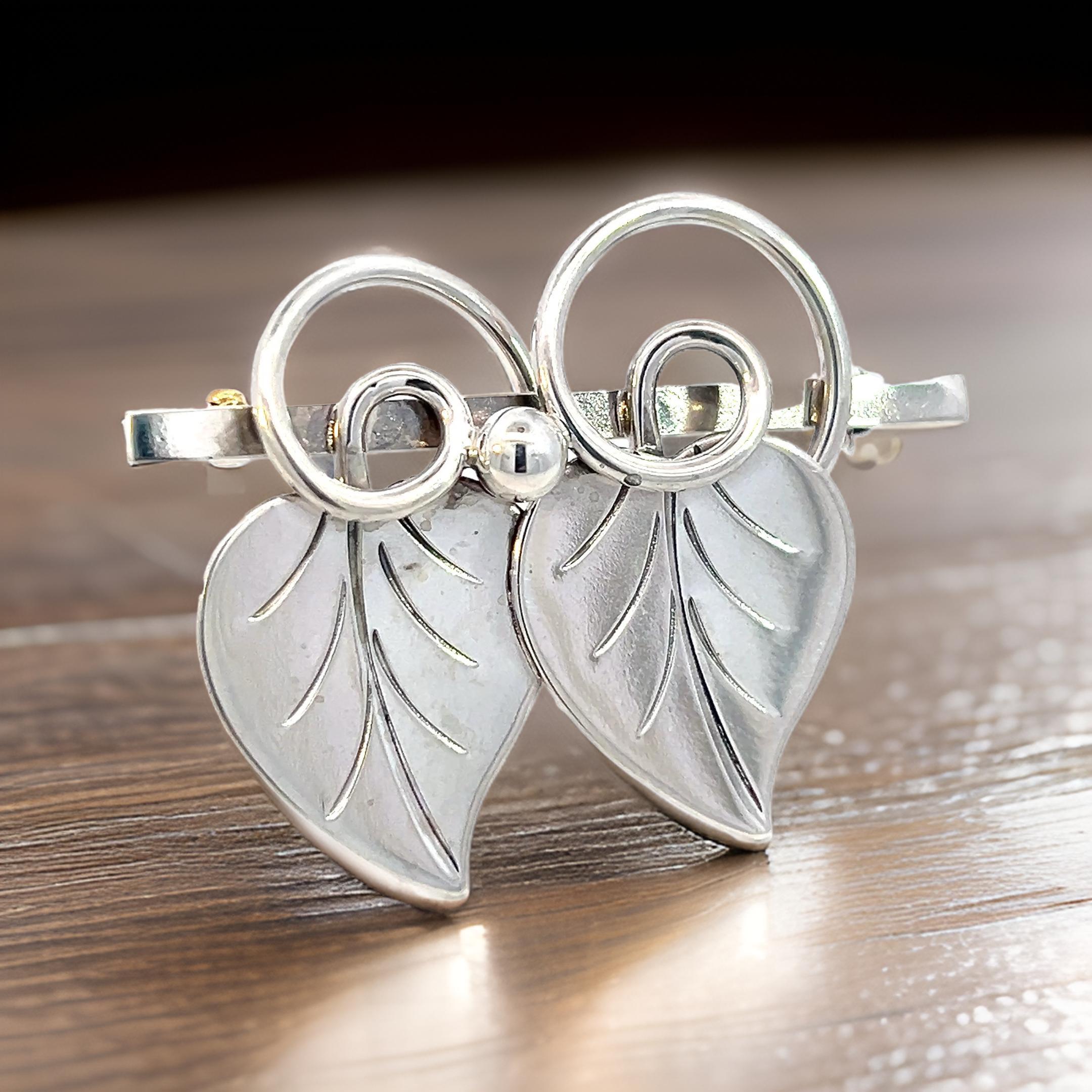 Georg Jensen Estate Vine Leaves Brosche Silber im Angebot 8