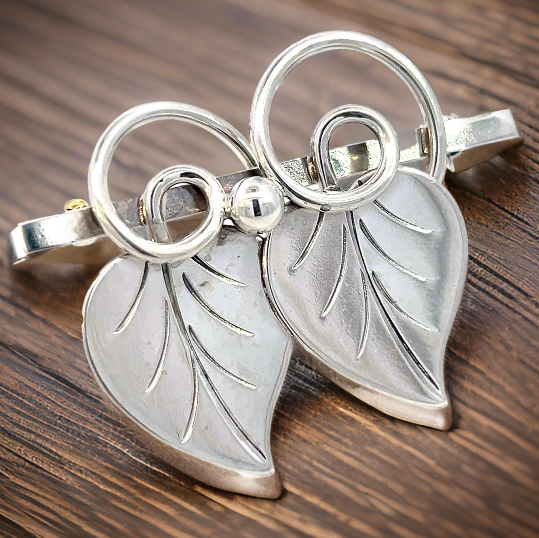 Georg Jensen Estate Vine Leaves Brosche Silber Damen im Angebot