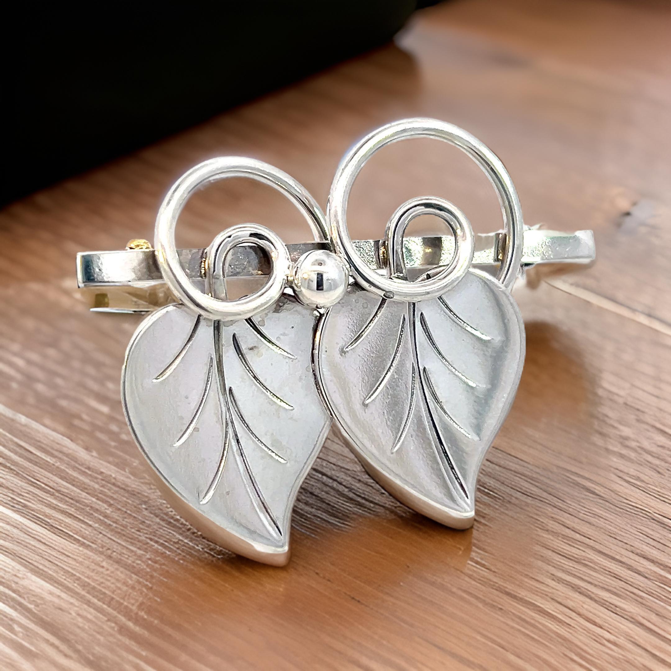 Georg Jensen Estate Vine Leaves Brosche Silber im Angebot 3