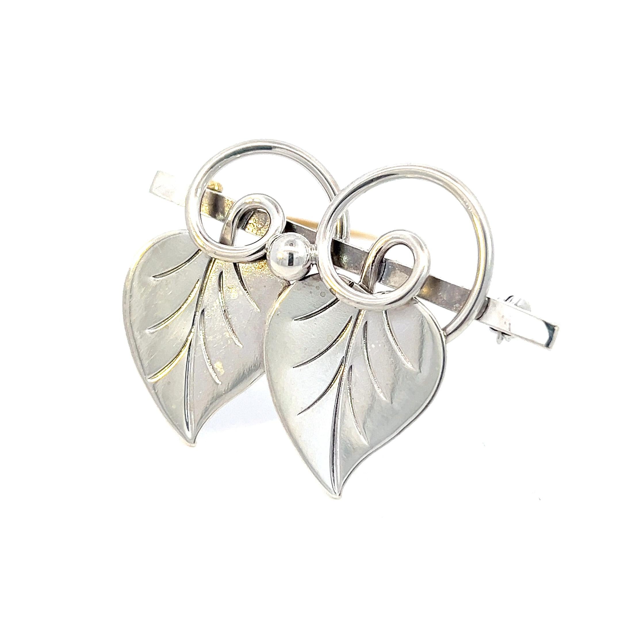 Georg Jensen Estate Vine Leaves Brosche Silber im Angebot 4