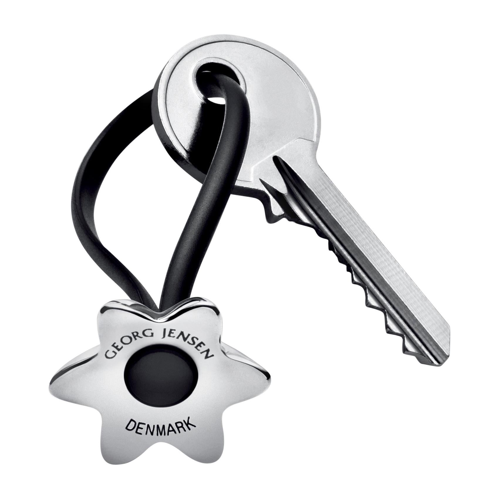 Georg Jensen Flower Key Ring in Steel and Black Polyurethanee by Klaus Rath For Sale