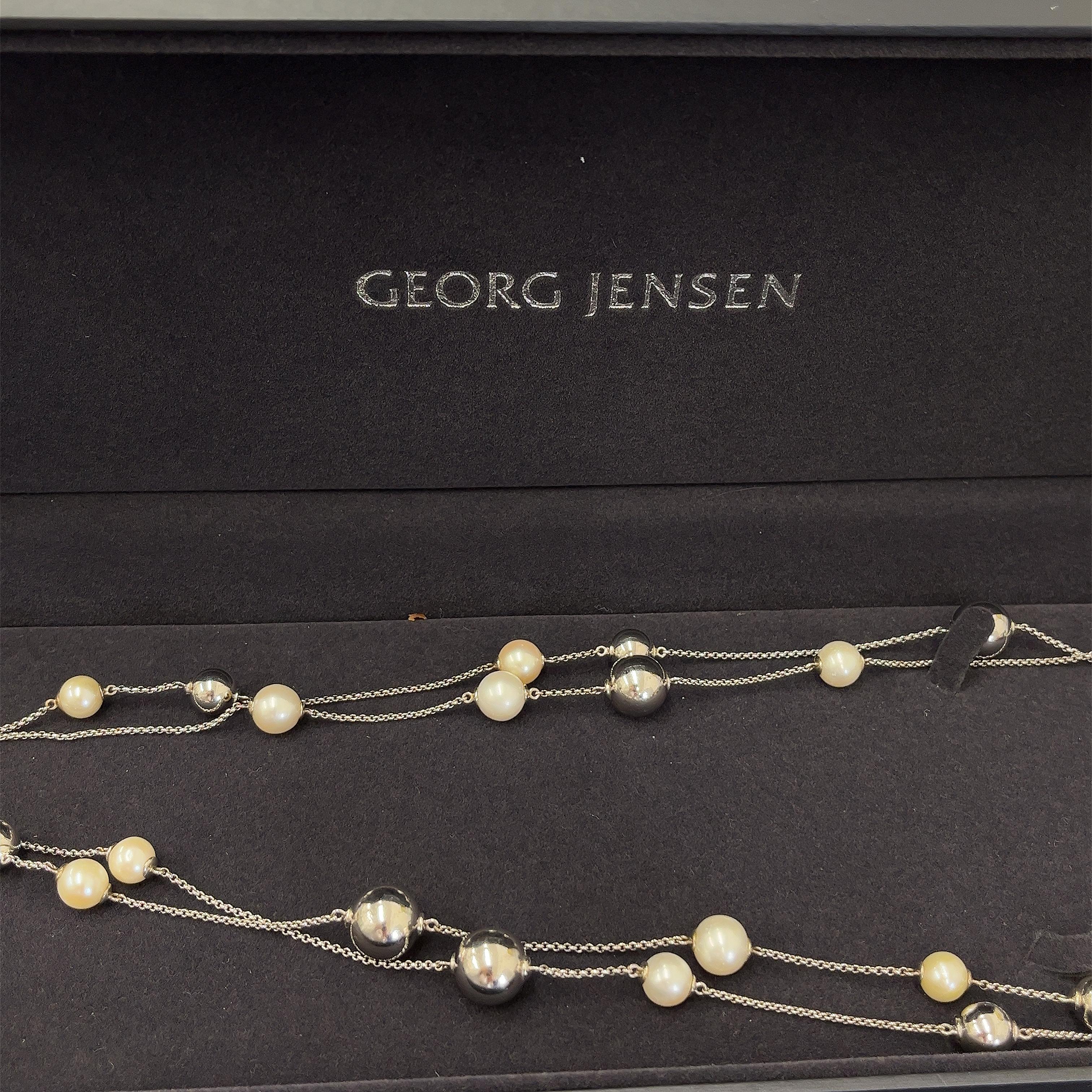 Georg Jensen - Süßwasserperlen-Halskette aus Sterlingsilber 56 Zoll im Angebot 1