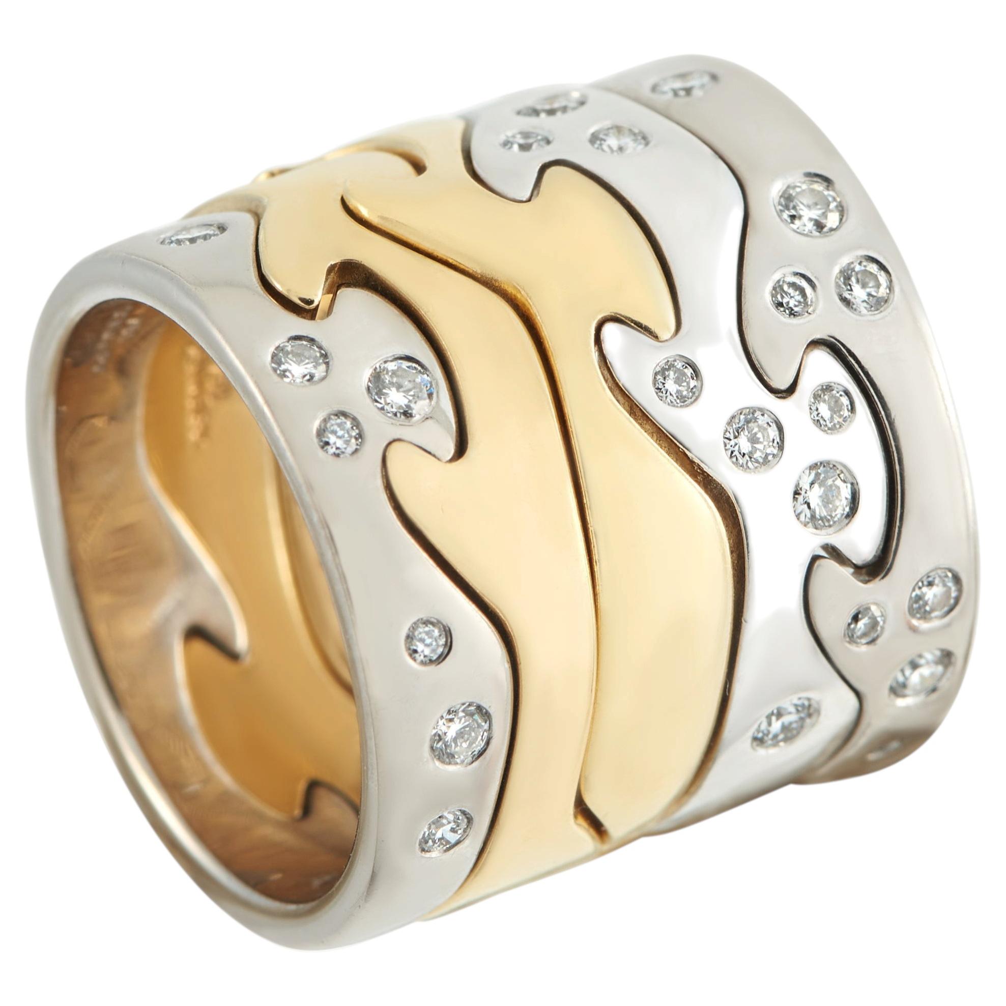 Pre-owned Georg Jensen Fusion 18k White & Yellow Gold Diamond 5 Piece Puzzle Ring