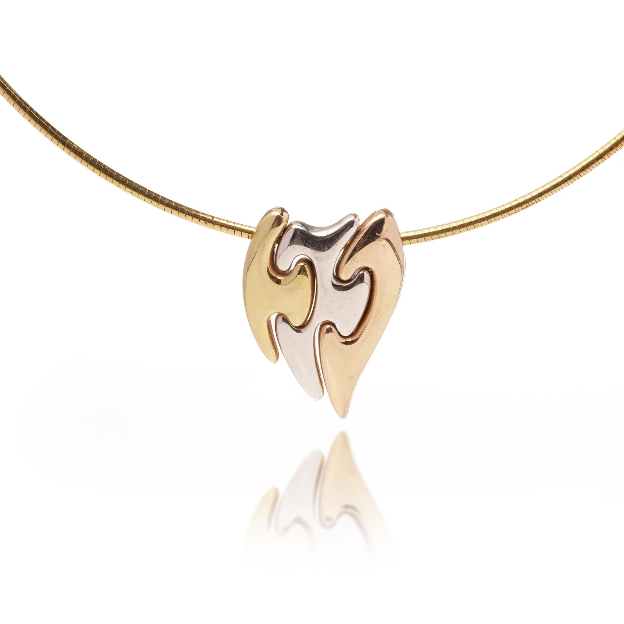 Georg Jensen Fusion 18kt Gold Dreifarbiger Herz-Anhänger Halskette im Angebot 1