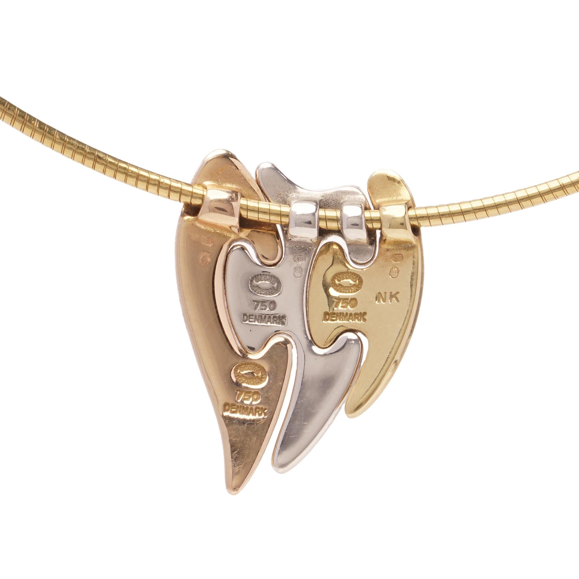 Georg Jensen Fusion 18kt Gold Dreifarbiger Herz-Anhänger Halskette im Angebot 2