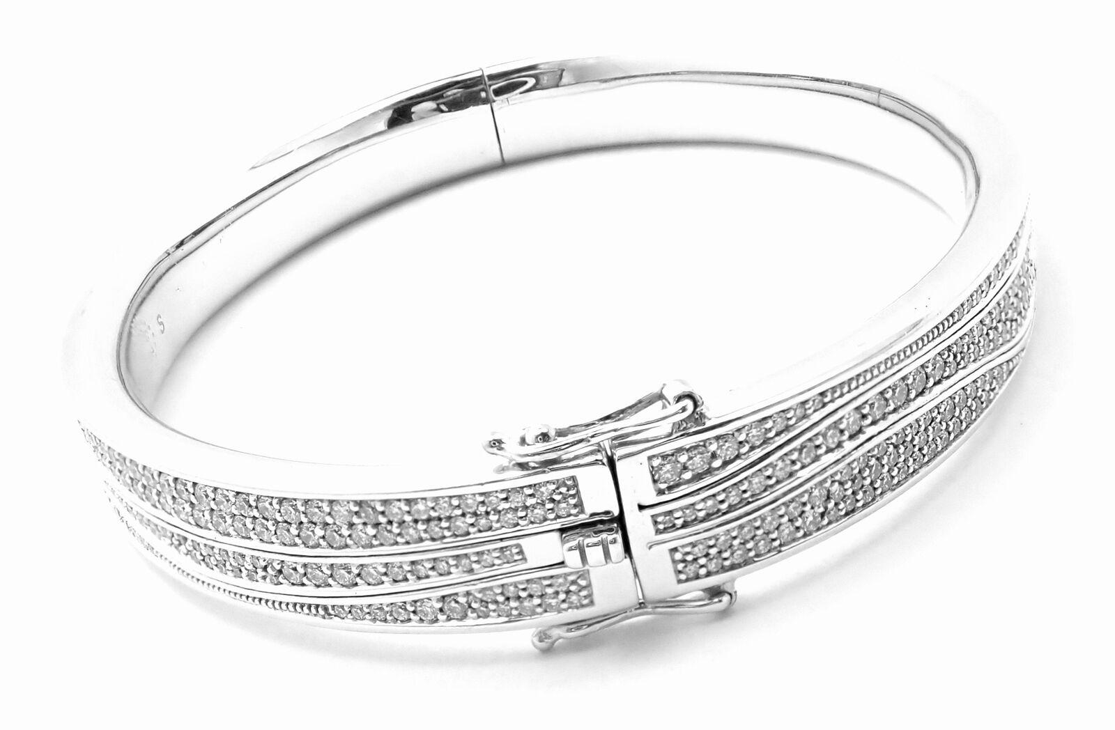 Brilliant Cut Georg Jensen Fusion Pave Diamond White Gold Bangle Bracelet For Sale