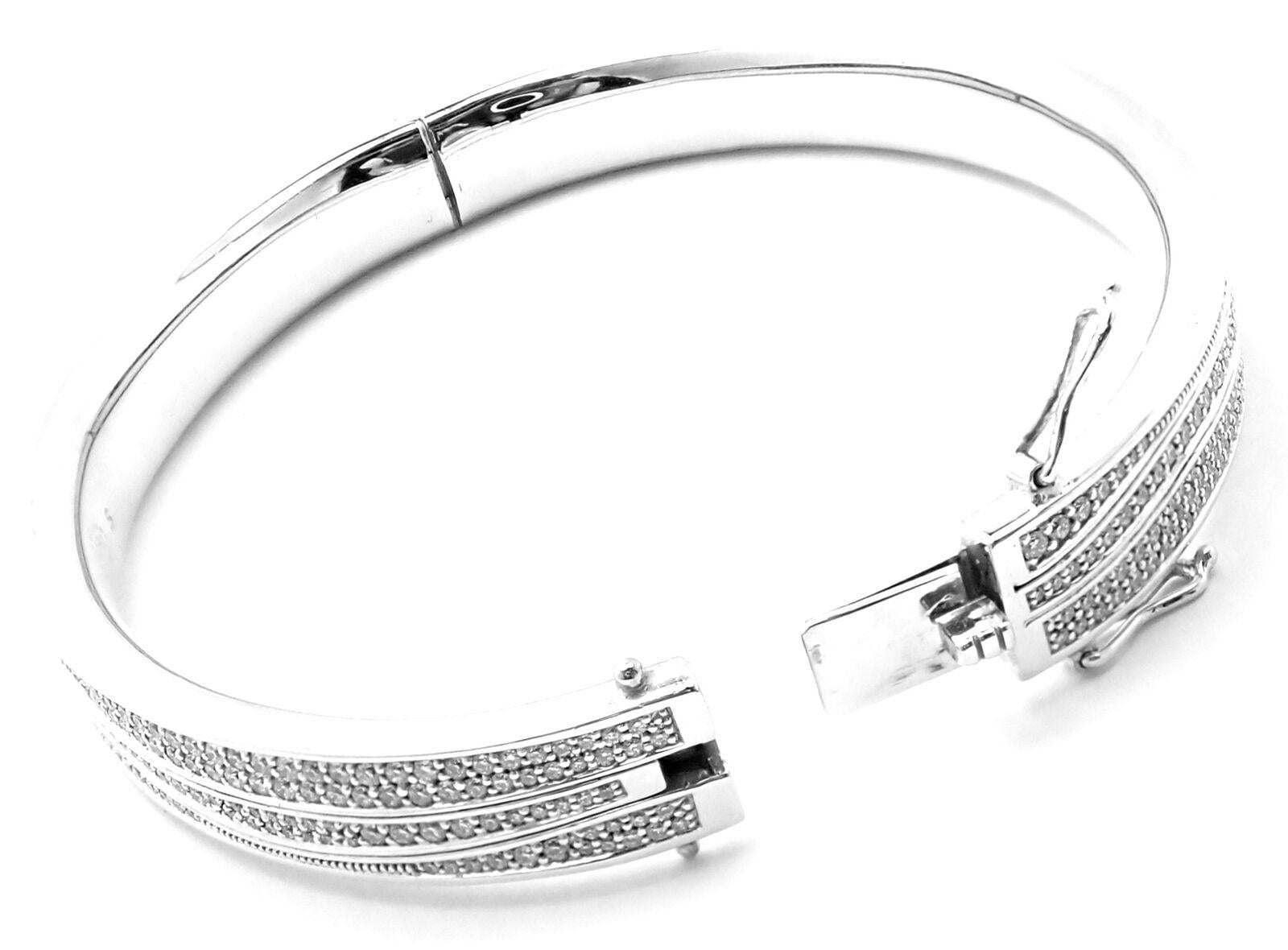 Women's or Men's Georg Jensen Fusion Pave Diamond White Gold Bangle Bracelet For Sale