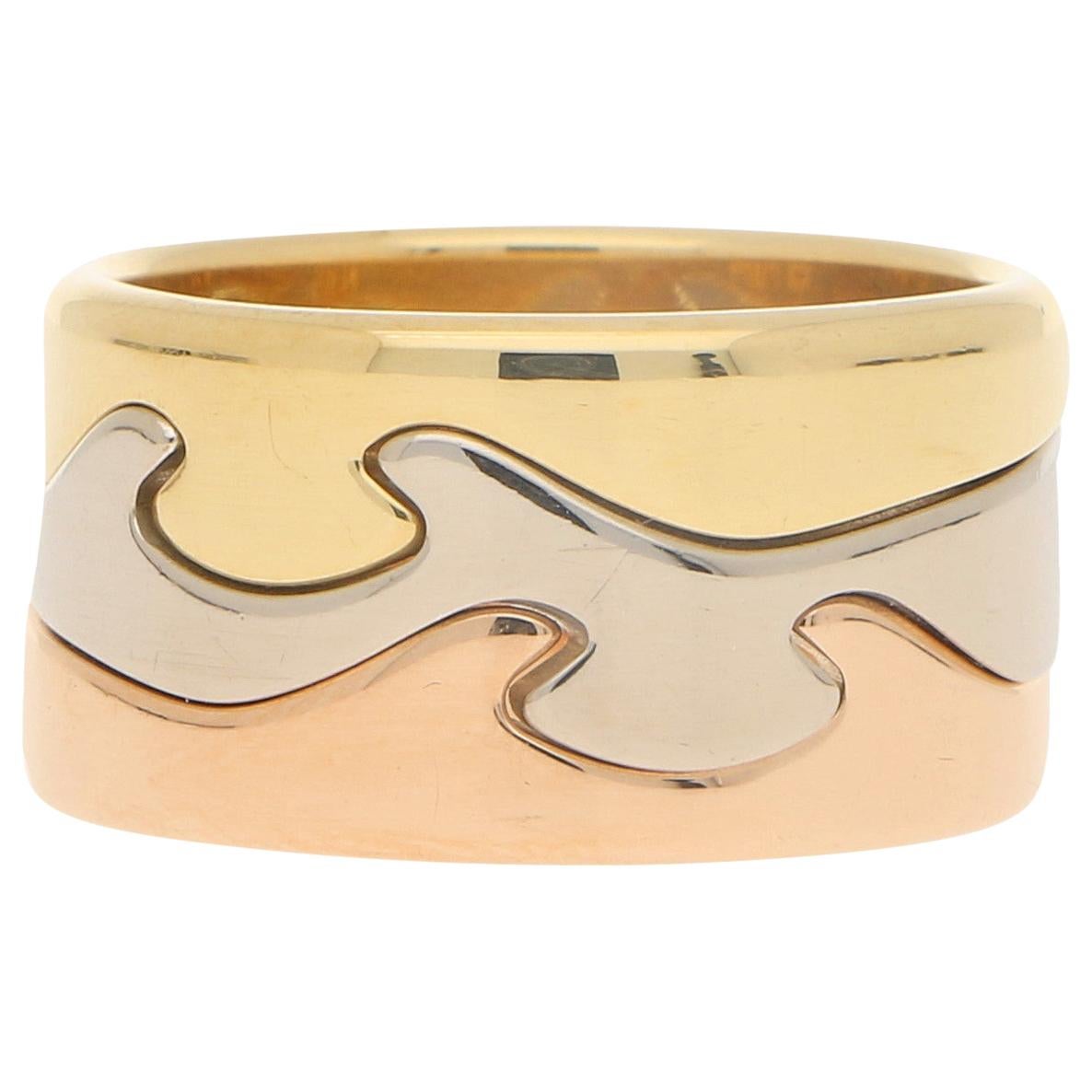 Georg Jensen Fusion Puzzle Ring Set in 18 Karat Tri-Colored Gold