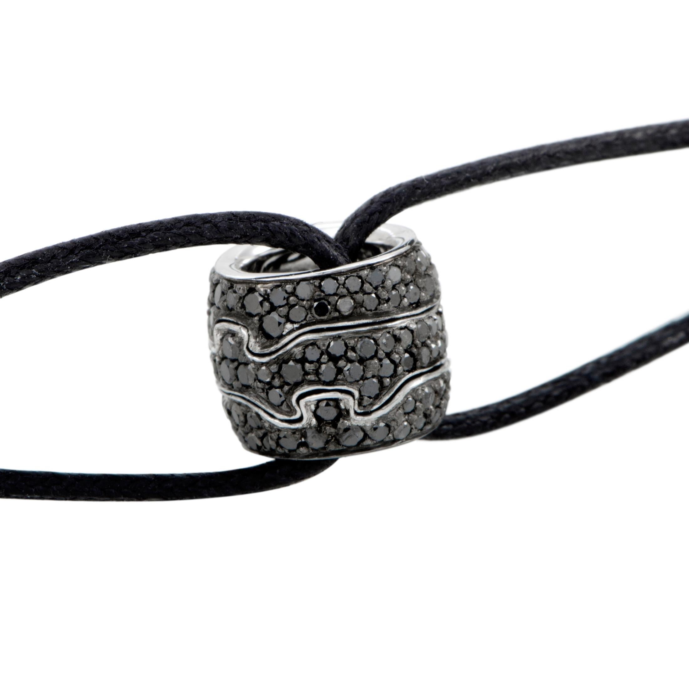 Taille ronde Georg Jensen, bracelet en cordon Fusion avec pendentifs en argent et diamants noirs en vente