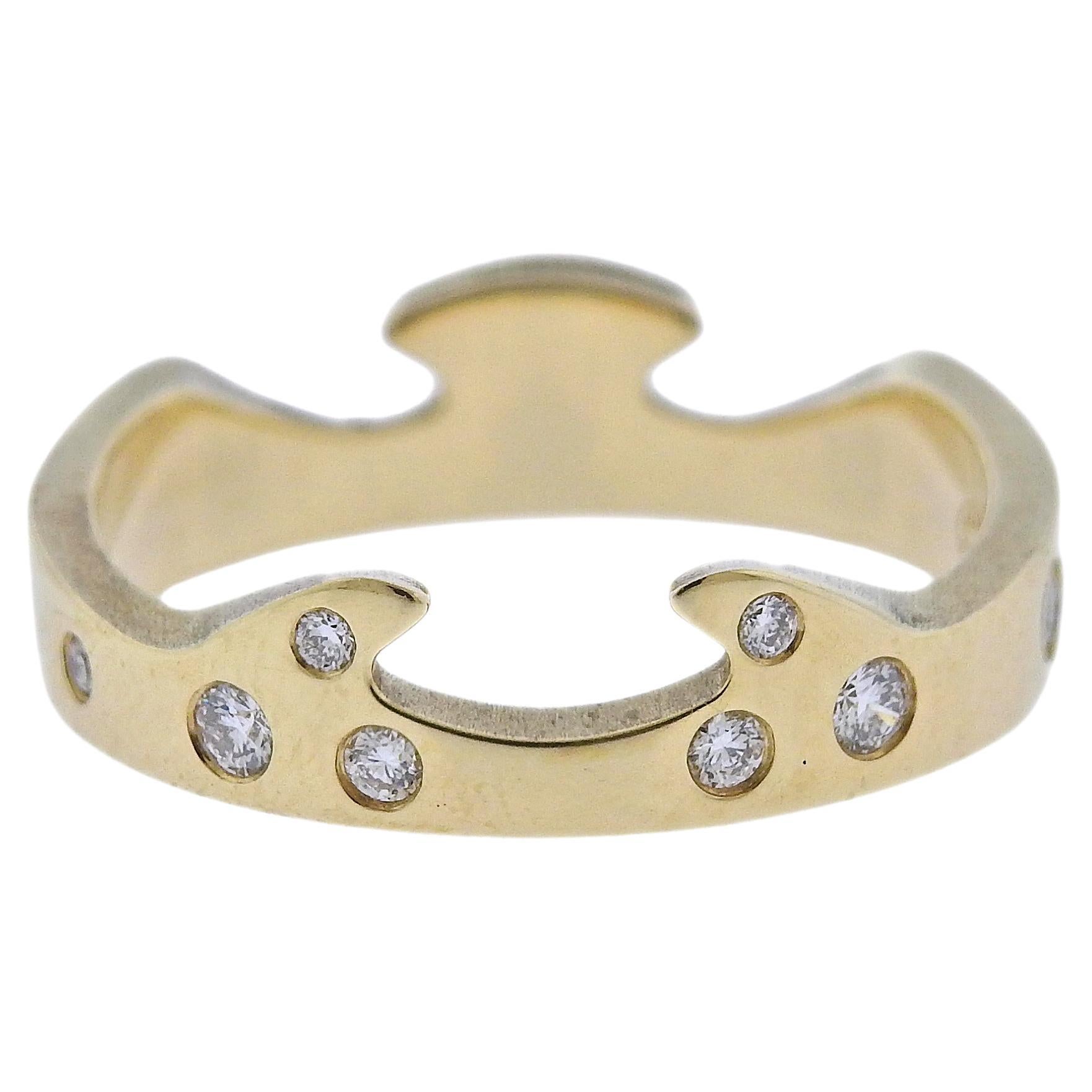 Georg Jensen Fusion Yellow Gold Diamond End Ring #1368 AB For Sale