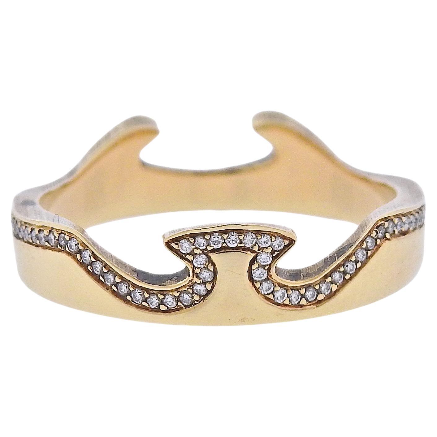 Georg Jensen Fusion Yellow Gold Diamond End Ring #1371 For Sale