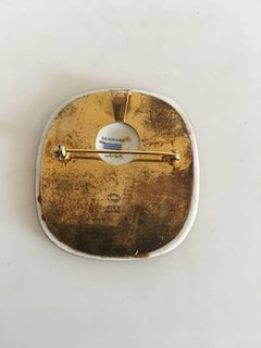 Georg Jensen Gilded Sterling Silver Brooch / Pendant with Royal Copenhagen Flora