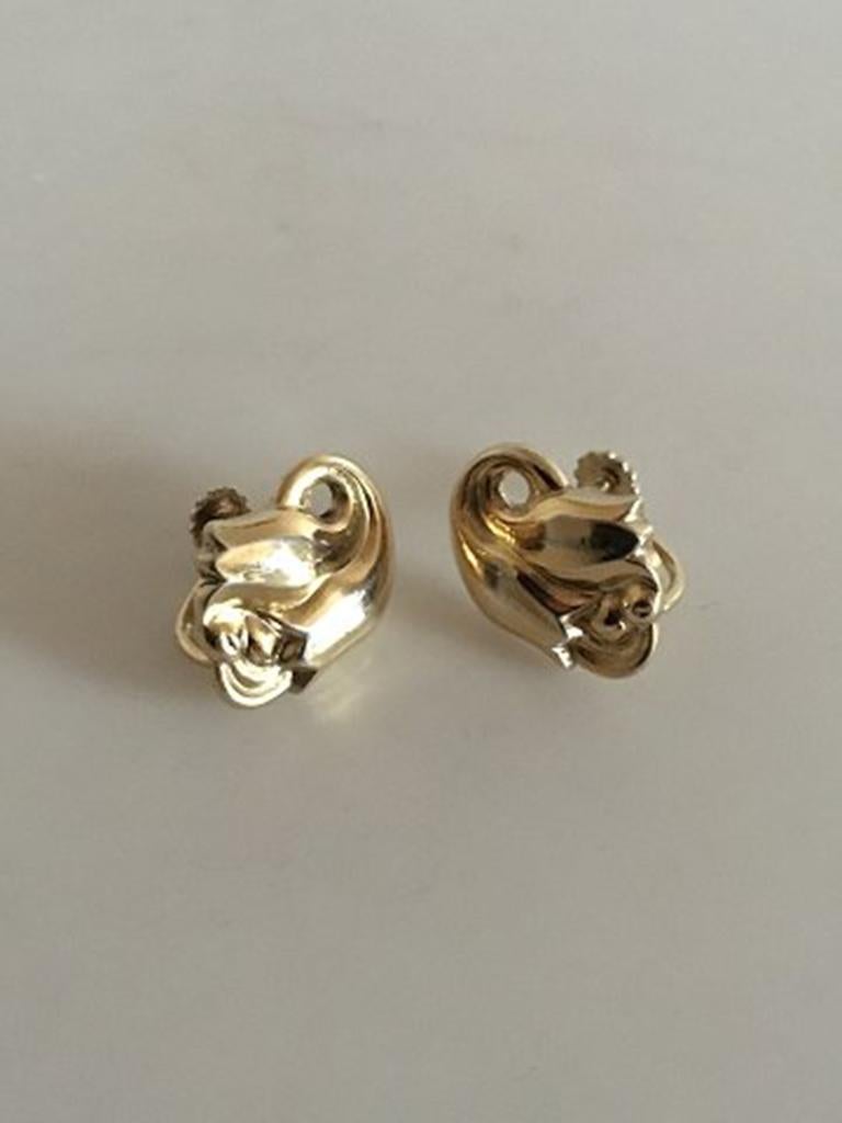 Georg Jensen Gilded Sterling Silver Earrings No 100. Measures 2 cm / 0 25/32 in. Combined weight of 6 g / 0.20 oz. From 1932-1944.