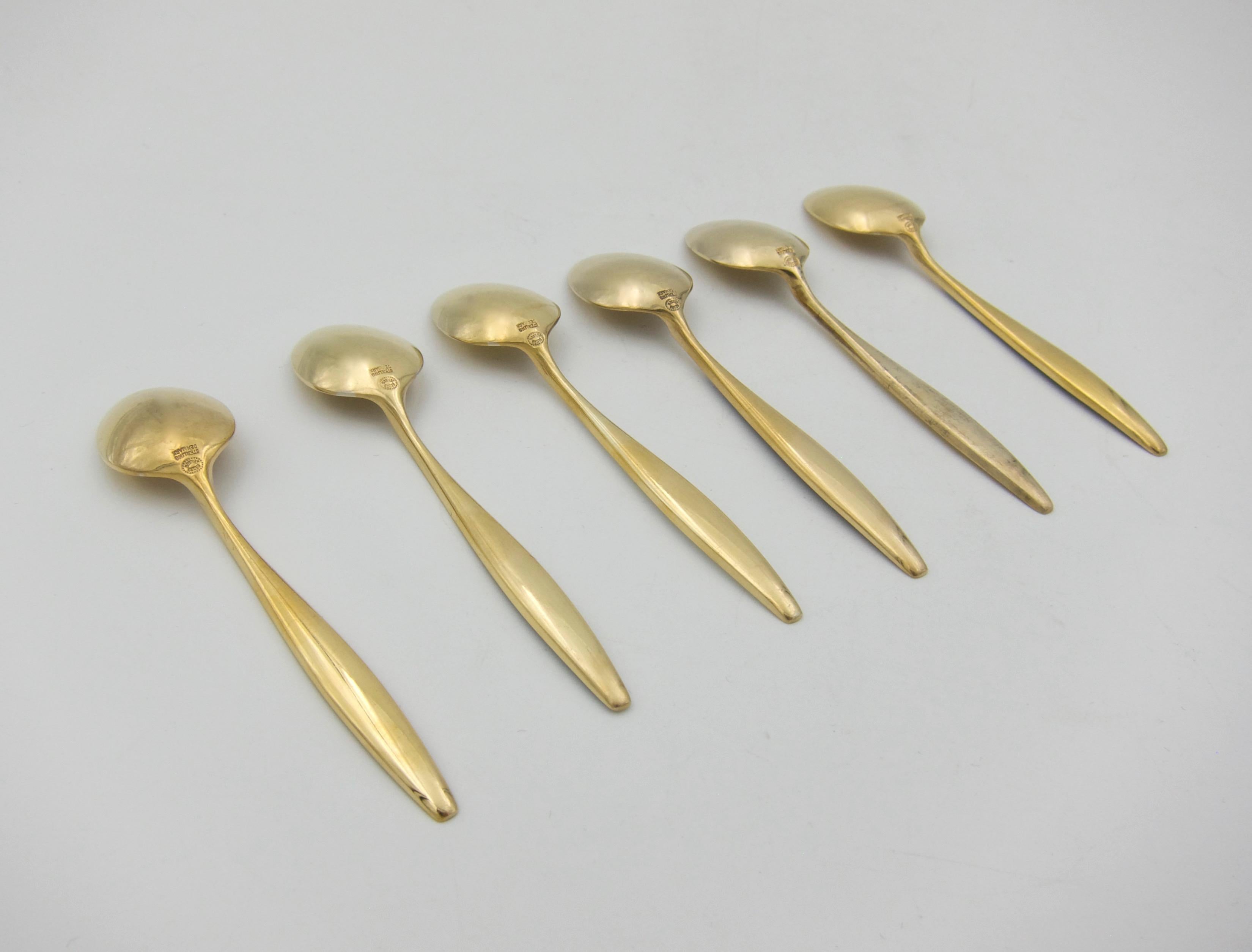 Georg Jensen Gilt Sterling Silver and Enamel Demitasse Spoon Set In Good Condition In Los Angeles, CA
