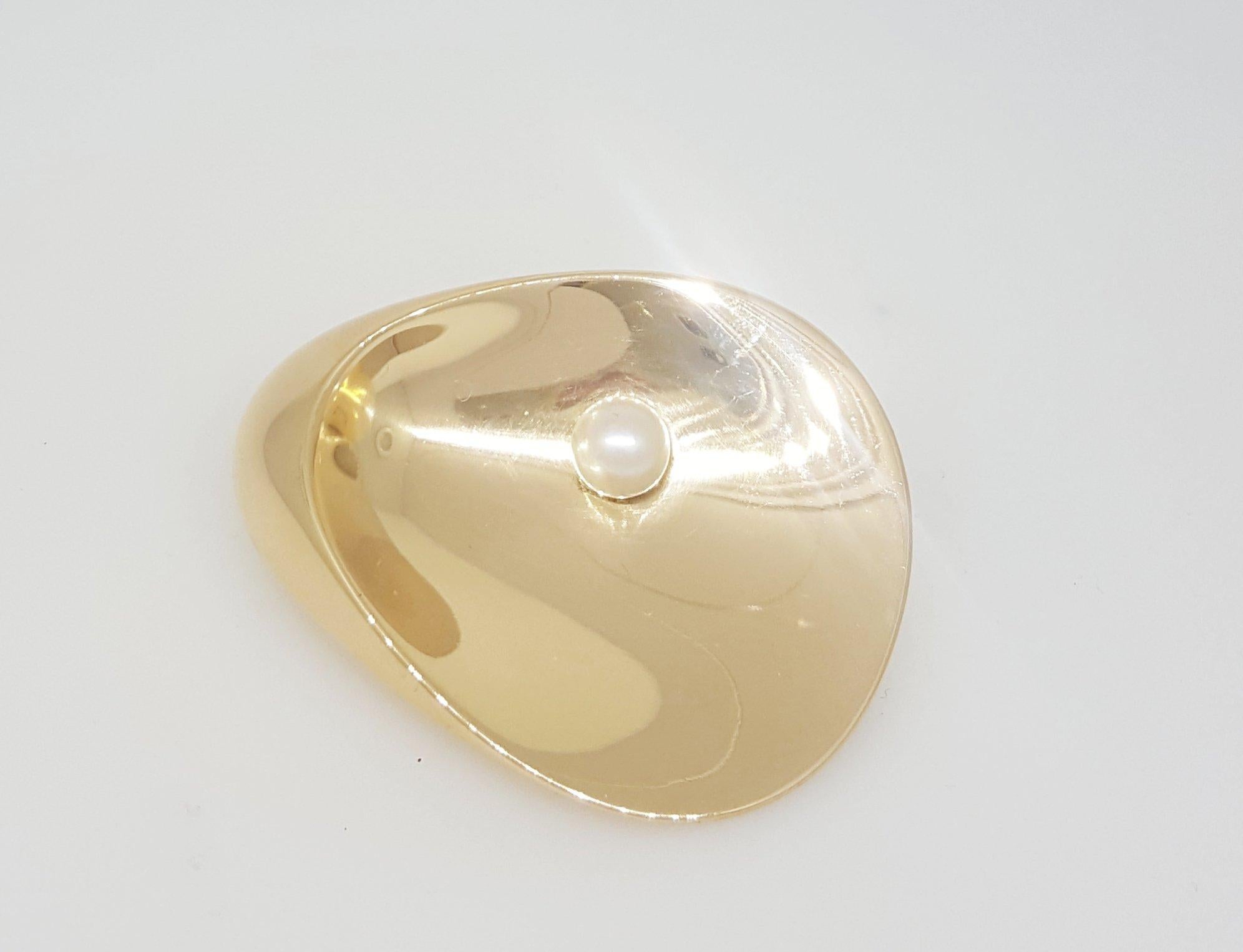 Georg Jensen Gold and Pearl Shell Brooch In Excellent Condition For Sale In Lake Forest, IL