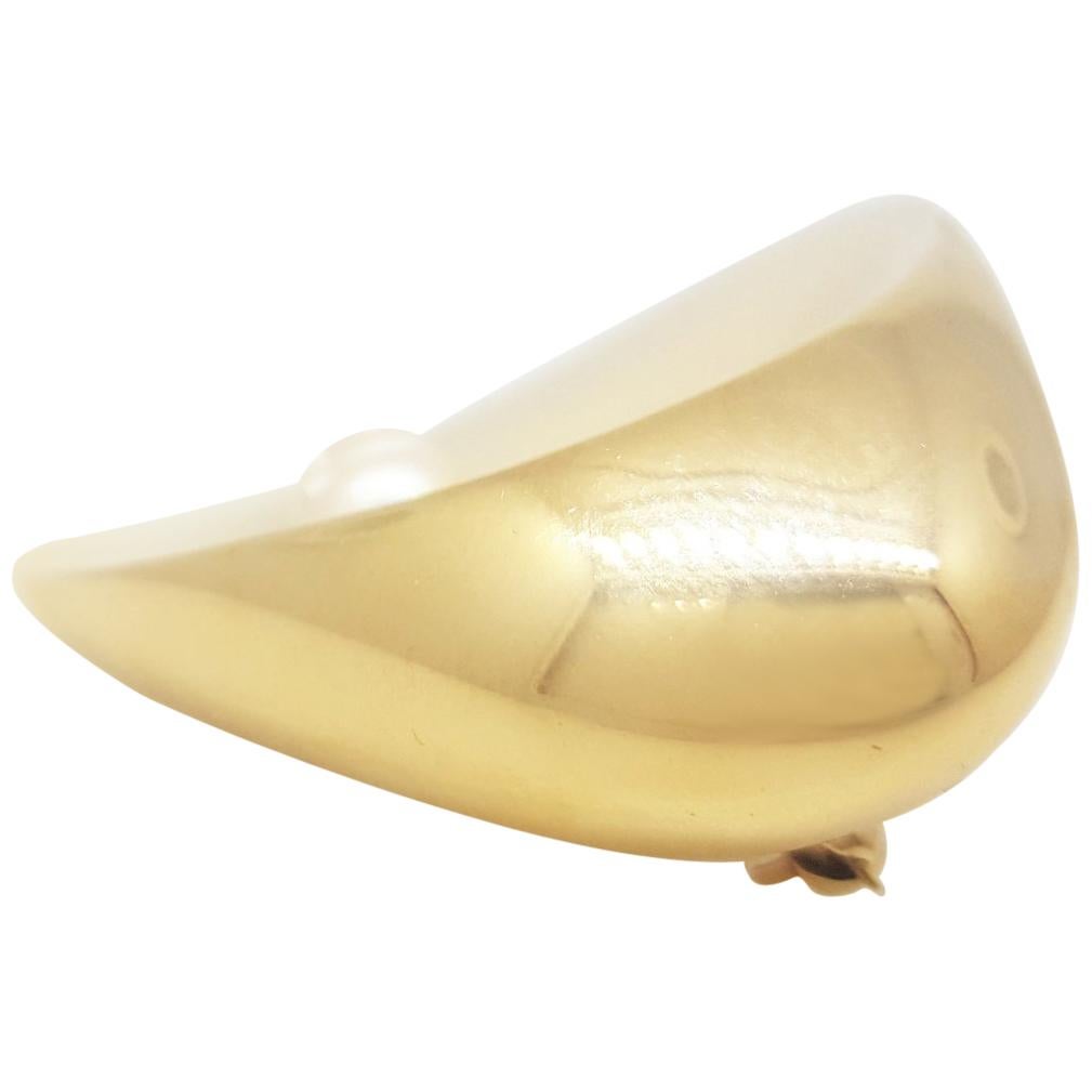 Women's or Men's Georg Jensen Gold and Pearl Shell Brooch For Sale
