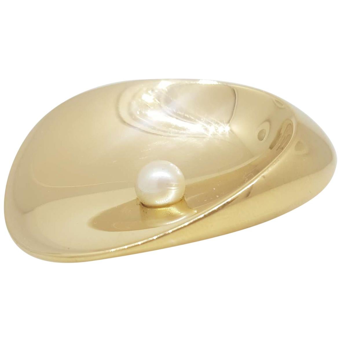 Georg Jensen Gold and Pearl Shell Brooch For Sale