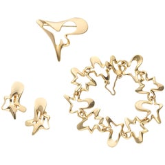 Georg Jensen Gold Bracelet, Brooch and Earrings Suite by Henning Koppel