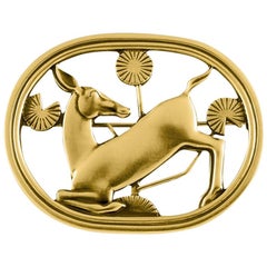 Georg Jensen Gold Kneeling Deer Brooch #343 Arno Malinowski