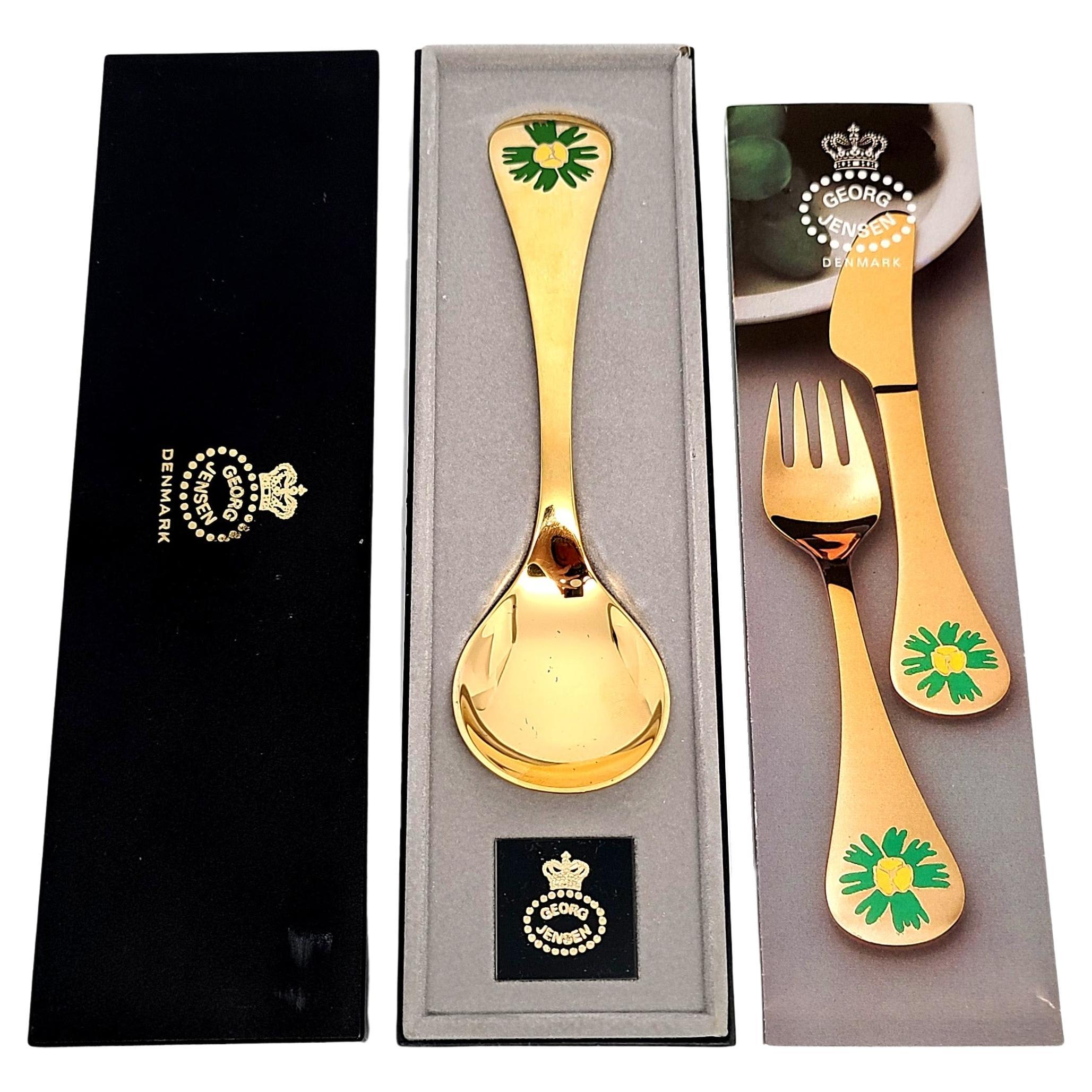 Georg Jensen Gold Plated Sterling Annual Spoon Winter Aconite 1982 with Box For Sale