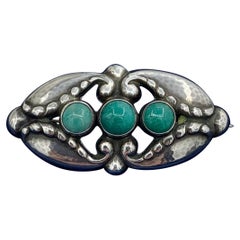 Georg Jensen Green Agate Brooch Pin 156 Denmark Sterling