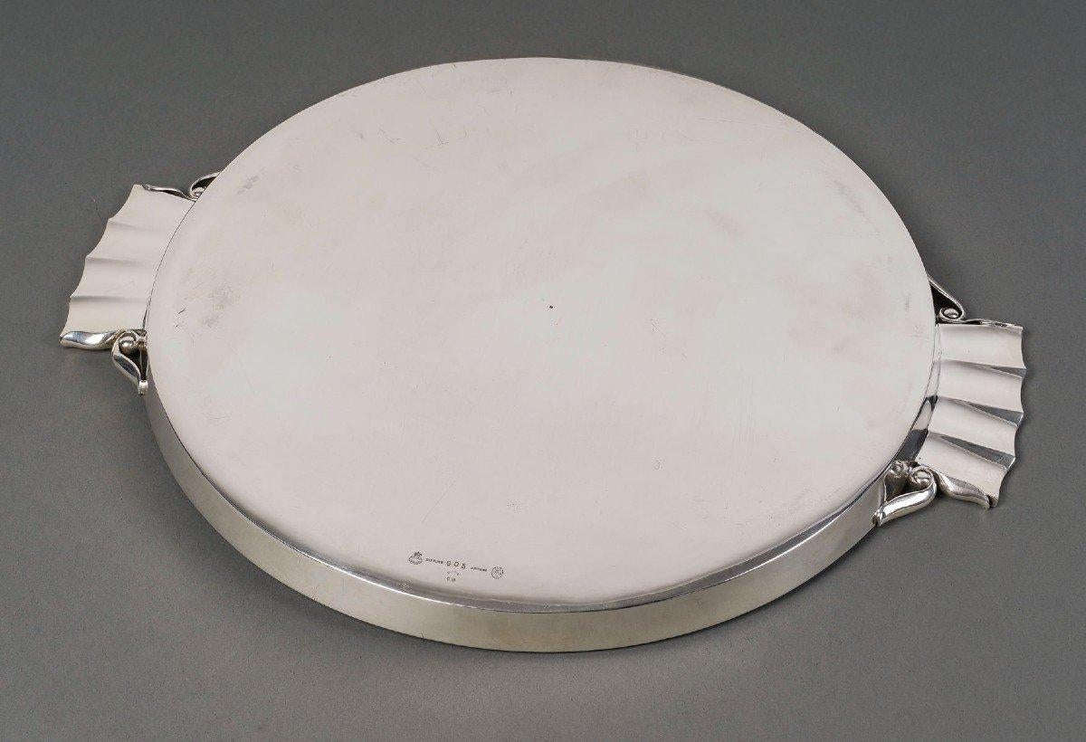 Silver Plate GEORG JENSEN – Hammered Solid Silver Tray Circa 1925/1932 For Sale