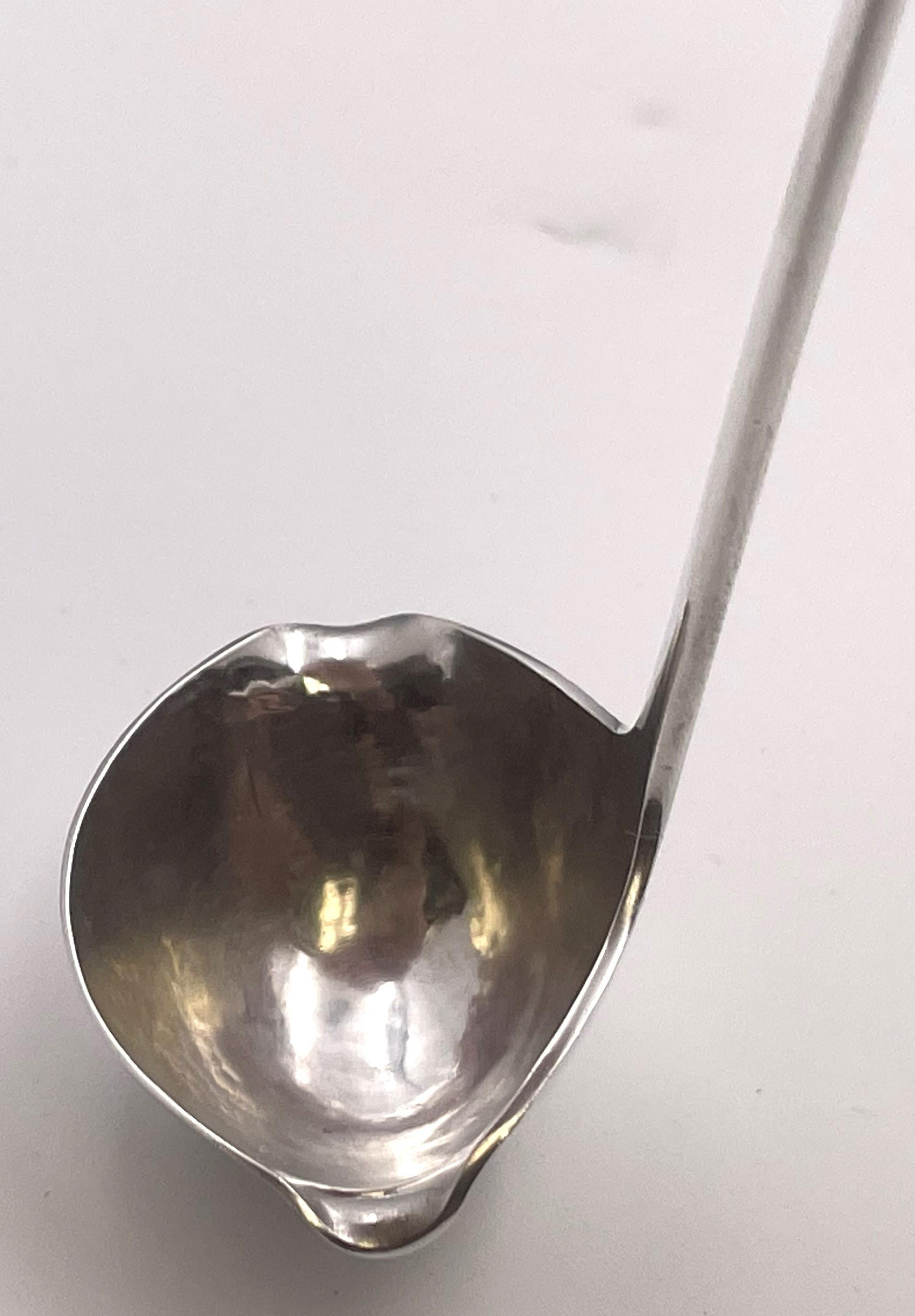 Art Nouveau Georg Jensen Hammered Sterling Silver Cream Ladle in Blossom Pattern For Sale