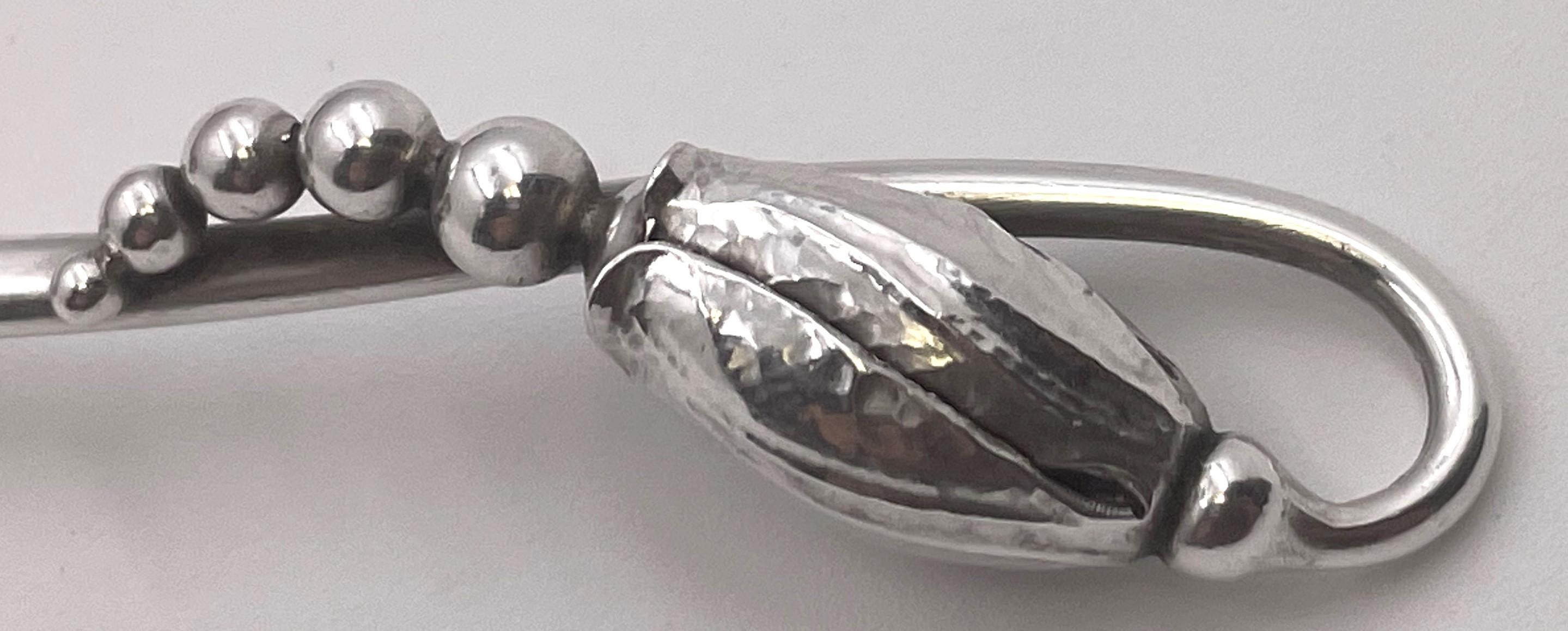 Danish Georg Jensen Hammered Sterling Silver Cream Ladle in Blossom Pattern For Sale