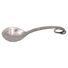 Georg Jensen Hammered Sterling Silver Pea in Pod Jam Serving Spoon #41