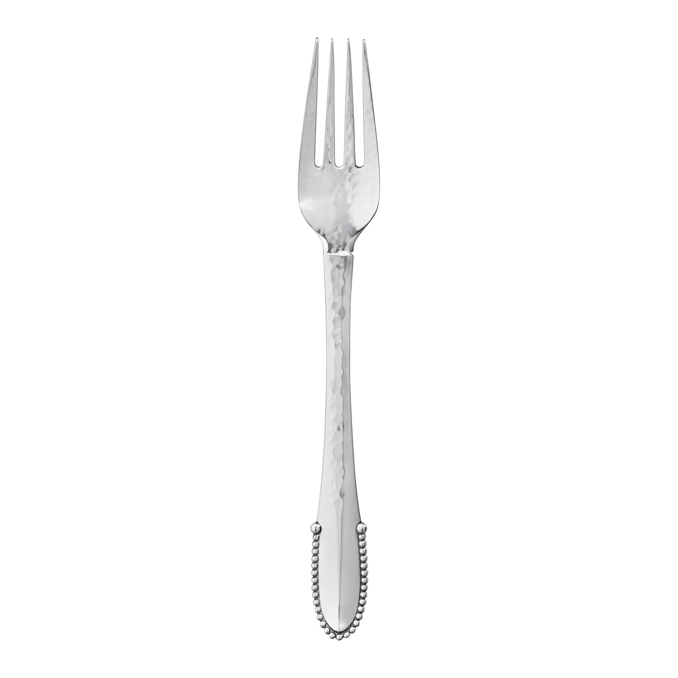 Georg Jensen Handcrafted Sterling Silver Beaded Dinner Fork For Sale