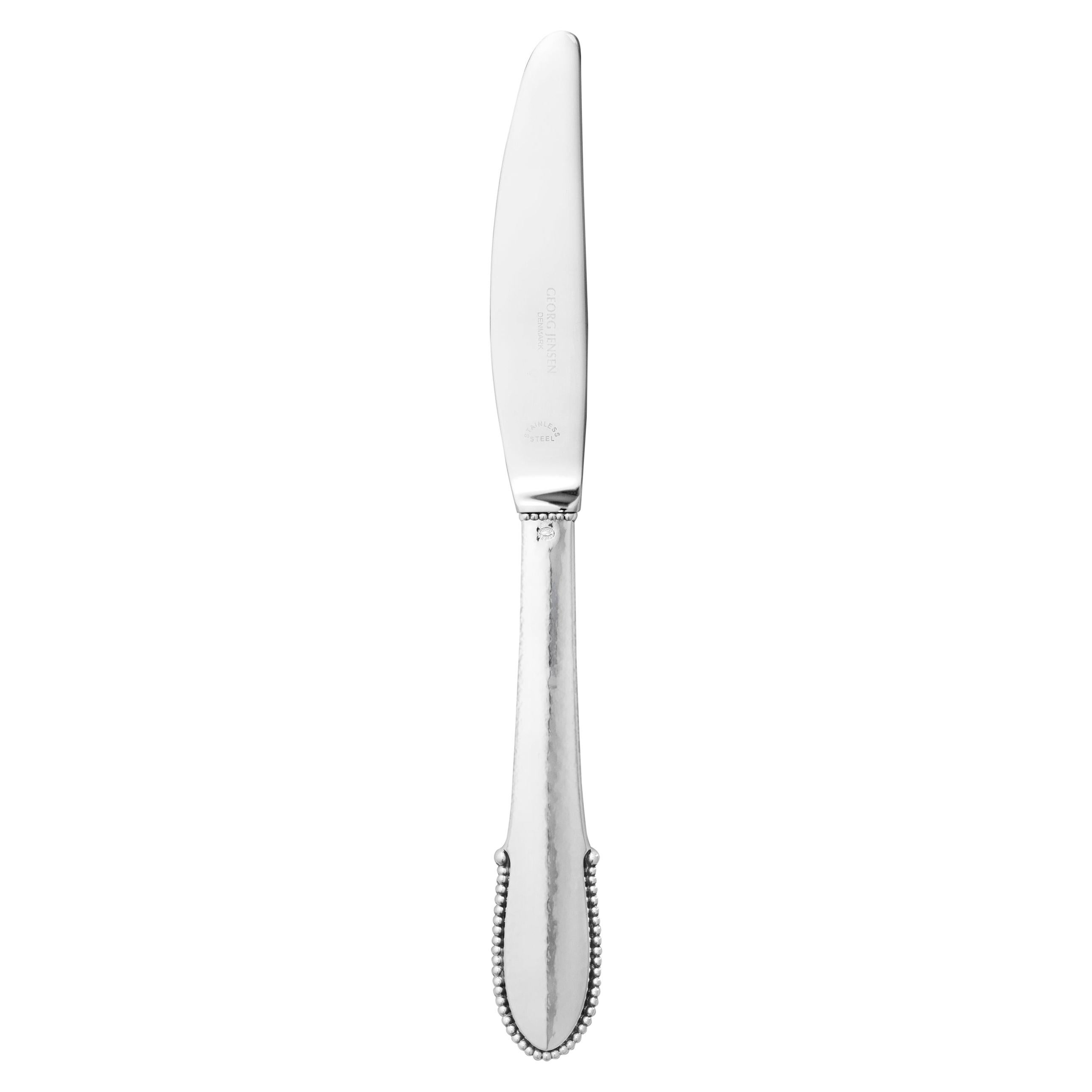 Georg Jensen Handcrafted Sterling Silver Beaded Dinner Knife with Long Handle For Sale