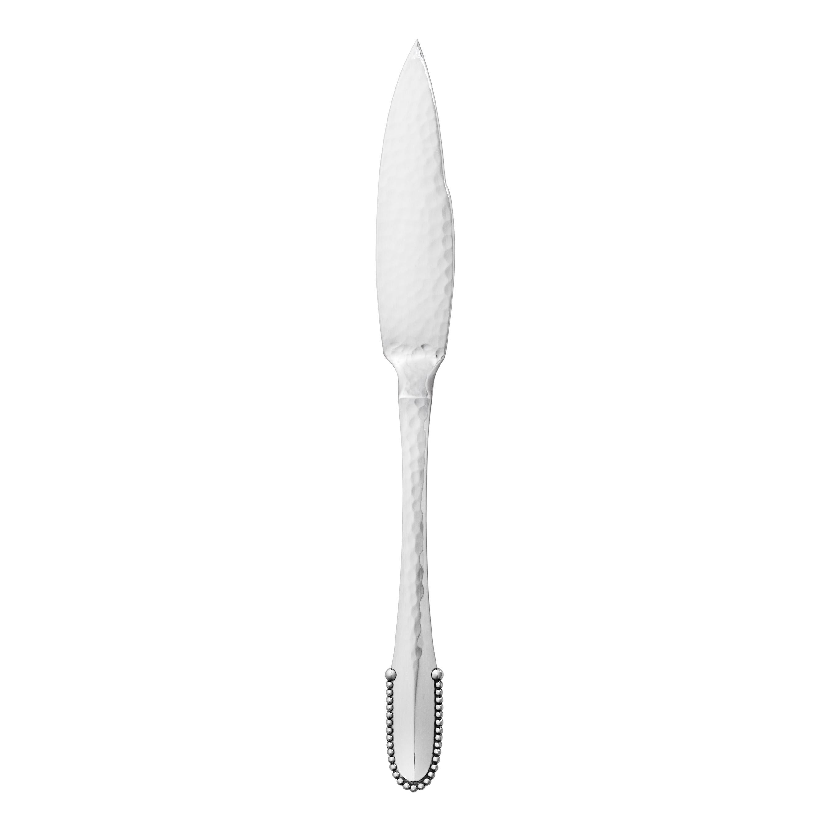 Georg Jensen Handcrafted Sterling Silver Beaded Fish Knife For Sale