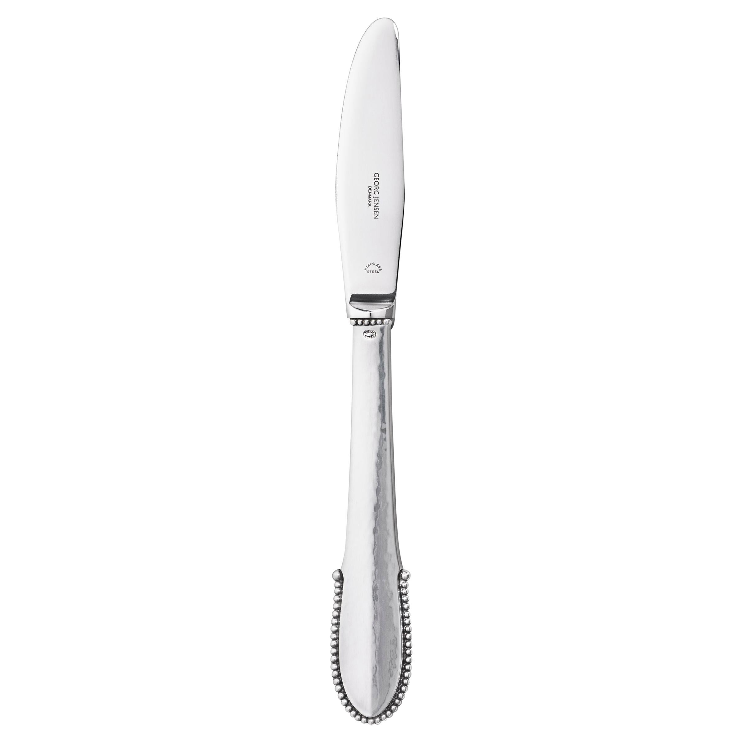 Georg Jensen Handcrafted Sterling Silver Beaded Luncheon Knife with Long Handle For Sale
