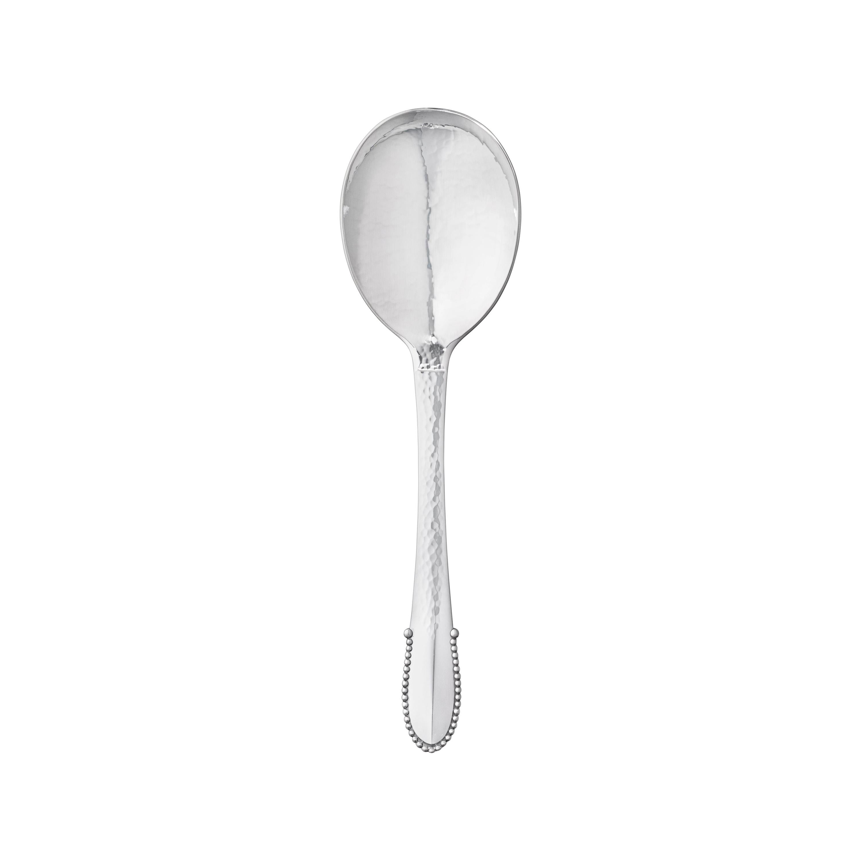 Georg Jensen Handcrafted Sterling Silver Beaded Medium Serving Spoon For Sale