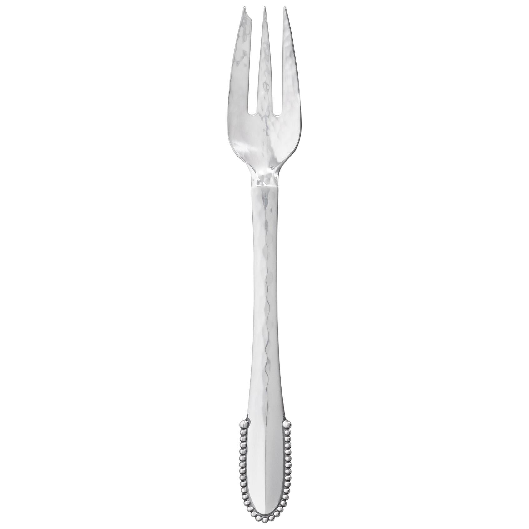 Georg Jensen Handcrafted Sterling Silver Beaded Pastry Fork For Sale